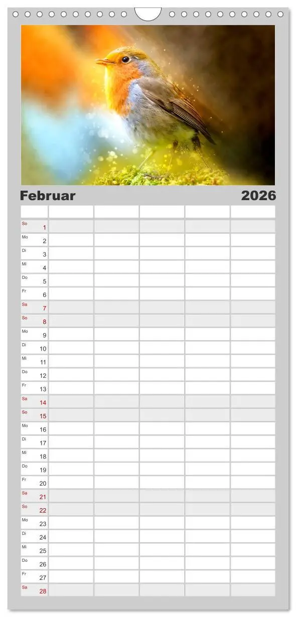 Bild: 9783516522914 | Familienplaner 2026 - Bei uns im Garten - Rotkehlchen mit 5 Spalten...