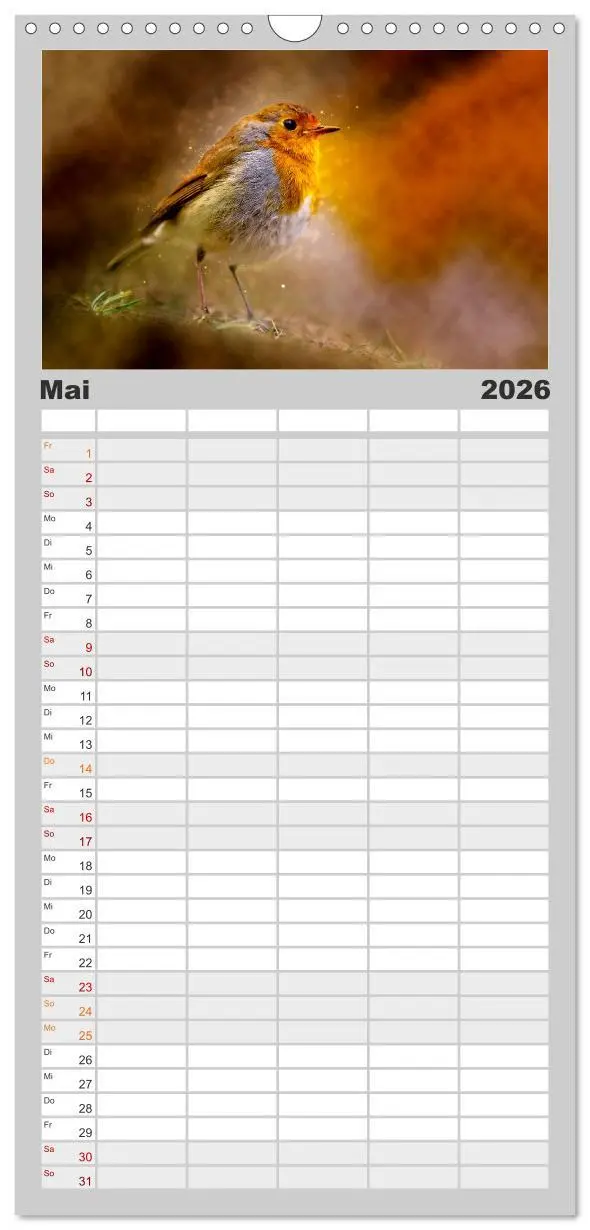 Bild: 9783516522914 | Familienplaner 2026 - Bei uns im Garten - Rotkehlchen mit 5 Spalten...