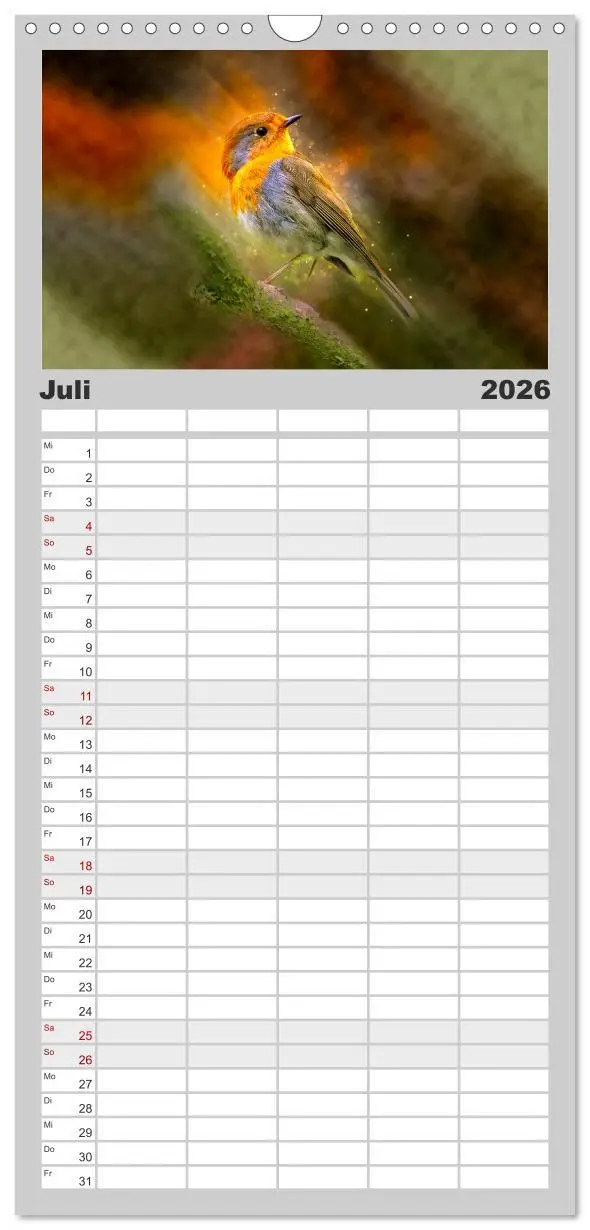 Bild: 9783516522914 | Familienplaner 2026 - Bei uns im Garten - Rotkehlchen mit 5 Spalten...