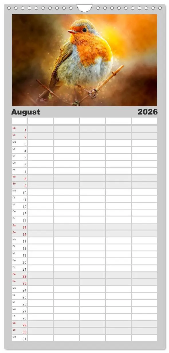 Bild: 9783516522914 | Familienplaner 2026 - Bei uns im Garten - Rotkehlchen mit 5 Spalten...
