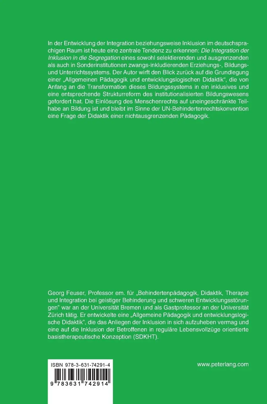 Rückseite: 9783631742914 | Wider die Integration der Inklusion in die Segregation | Georg Feuser