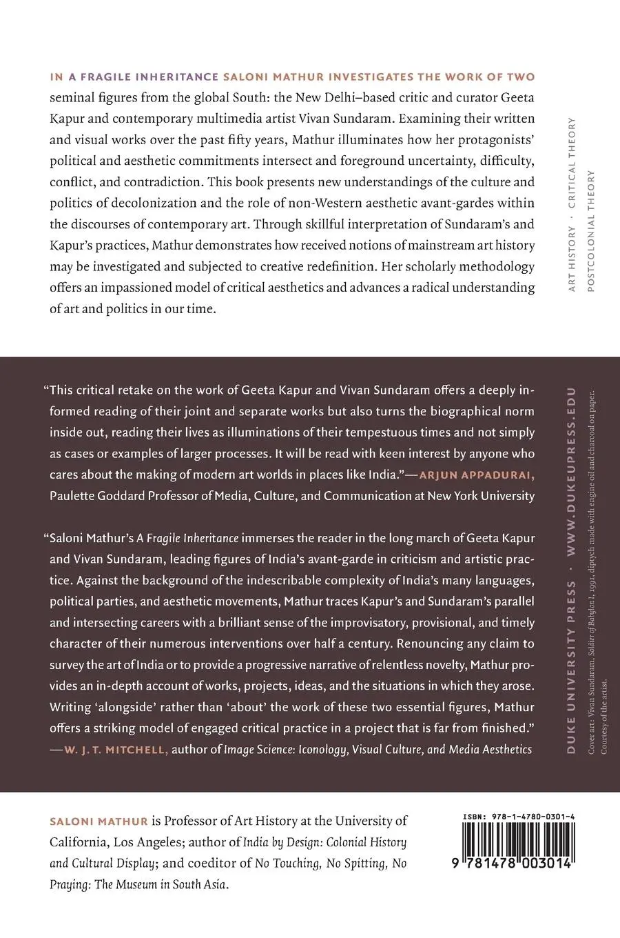 Rückseite: 9781478003014 | A Fragile Inheritance | Radical Stakes in Contemporary Indian Art