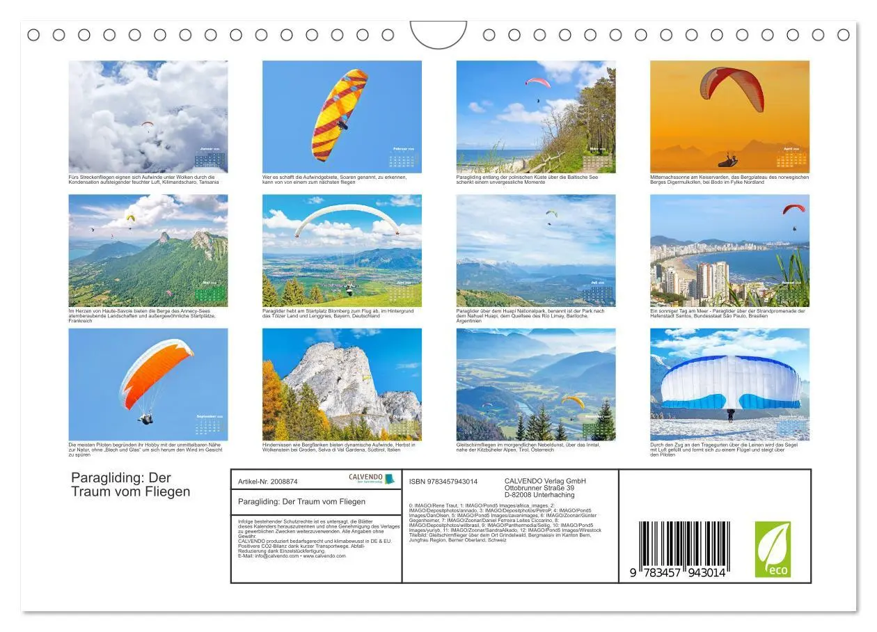 Bild: 9783457943014 | Paragliding: Der Traum vom Fliegen (Wandkalender 2026 DIN A4 quer),...