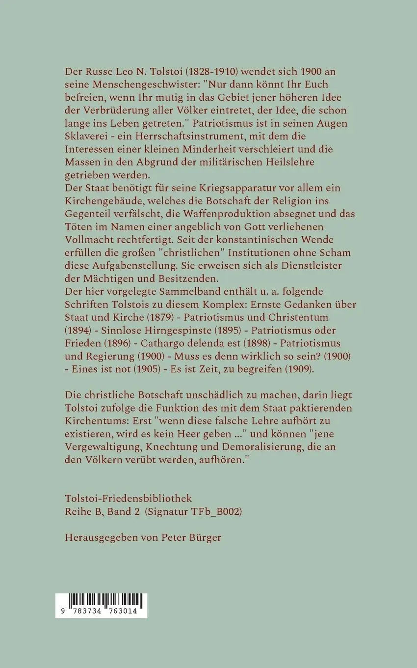 Rückseite: 9783734763014 | Staat - Kirche - Krieg | Leo N. Tolstoi | Taschenbuch | 320 S. | 2023