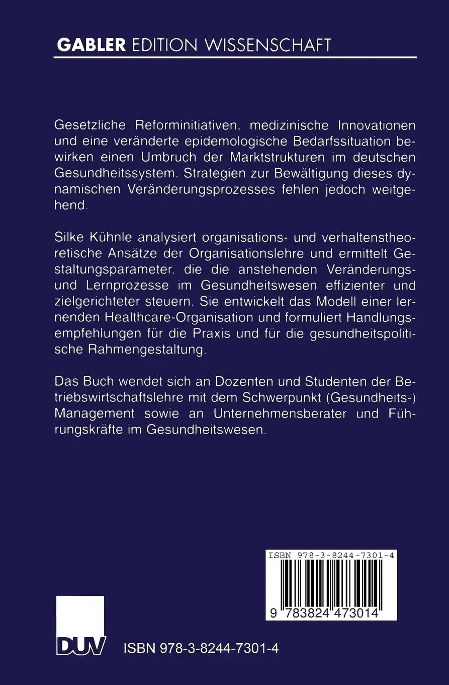 Rückseite: 9783824473014 | Lernende Organisationen im Gesundheitswesen | Silke Kühnle | Buch