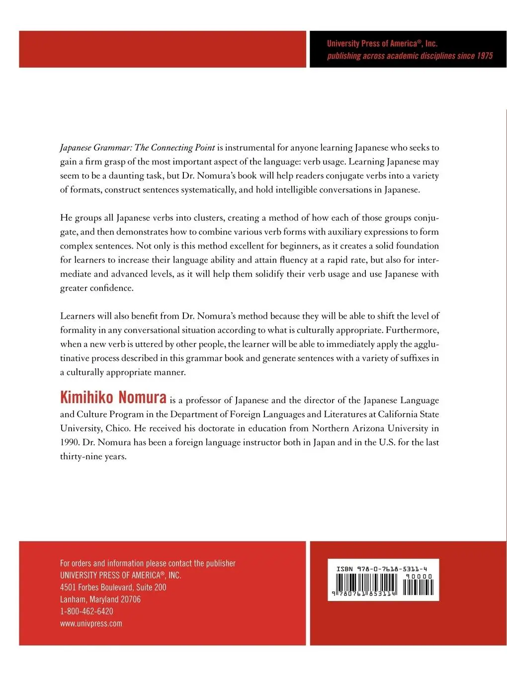 Rückseite: 9780761853114 | Japanese Grammar | The Connecting Point | Kimihiko Nomura | Buch