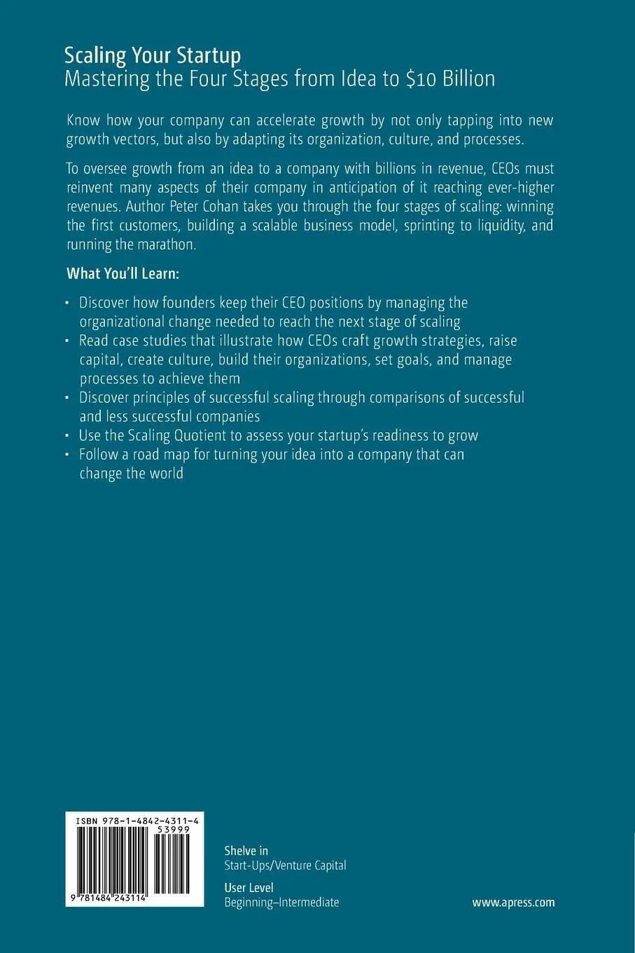 Rückseite: 9781484243114 | Scaling Your Startup | Peter S. Cohan | Taschenbuch | xv | Englisch