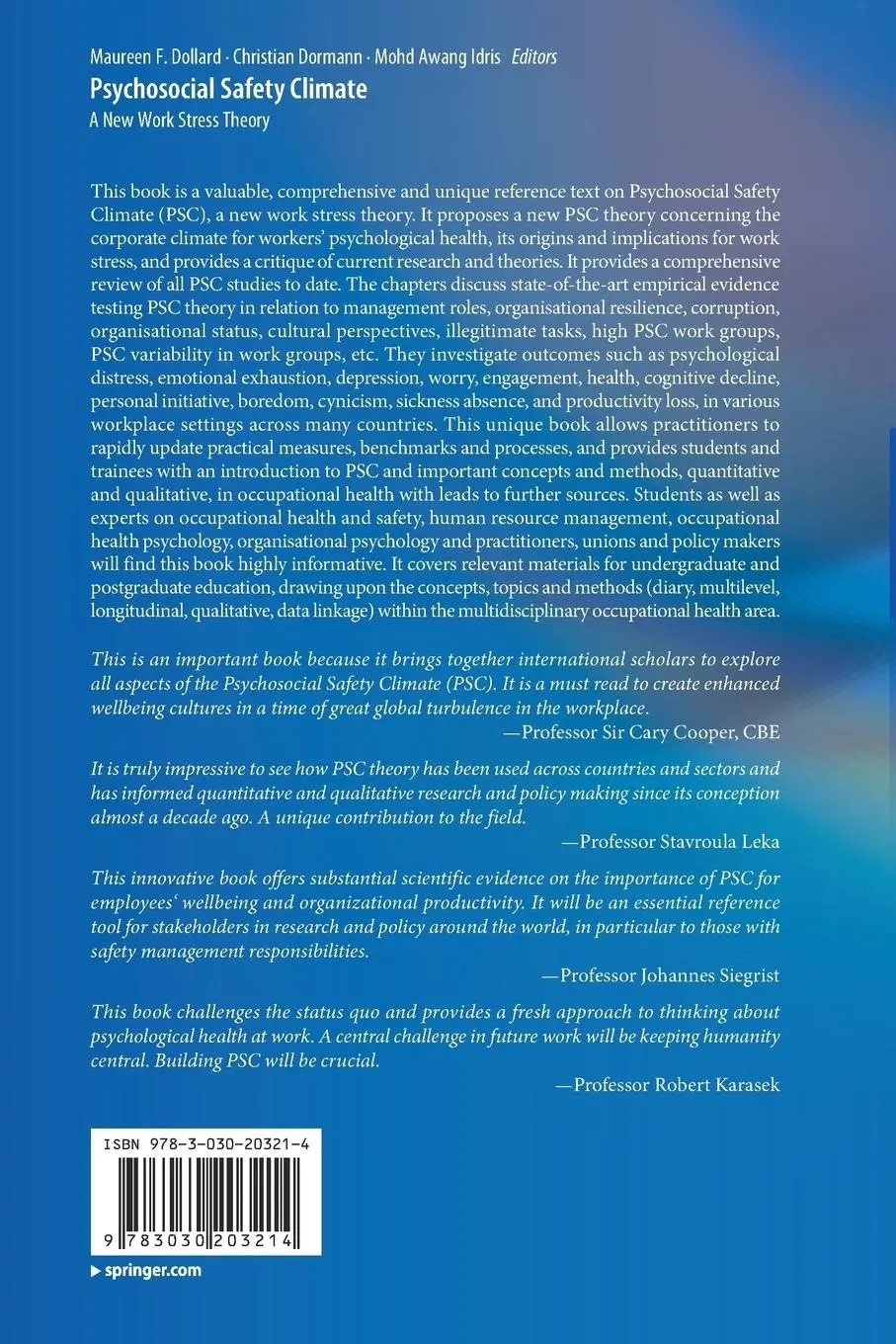 Rückseite: 9783030203214 | Psychosocial Safety Climate | A New Work Stress Theory | Taschenbuch