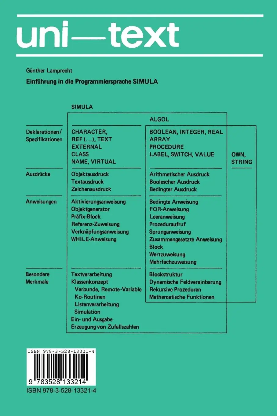 Rückseite: 9783528133214 | Einführung in die Programmiersprache SIMULA | Günther Lamprecht | Buch