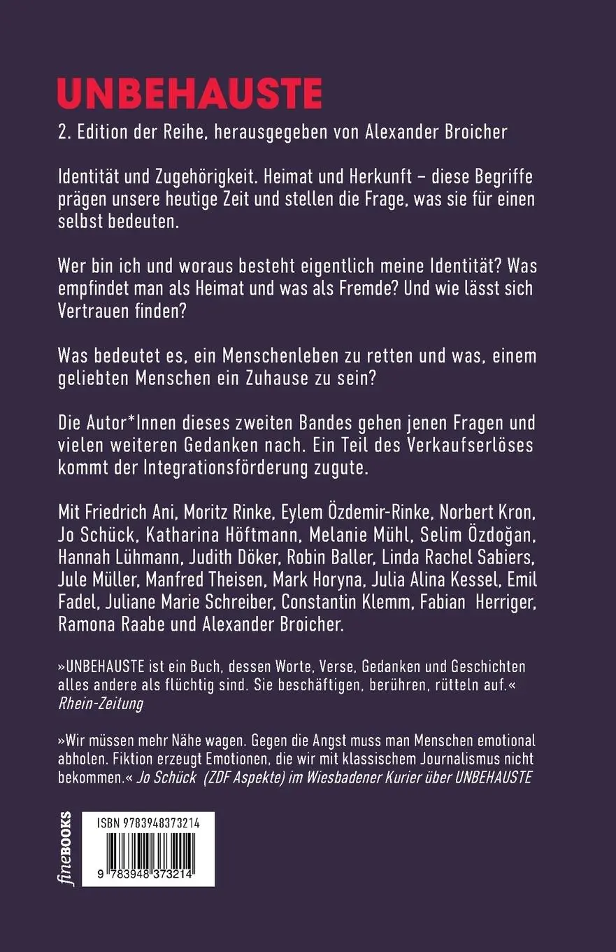 Rückseite: 9783948373214 | Unbehauste 2 | 24 Autoren über Fremdsein und Identität | Ani (u. a.)