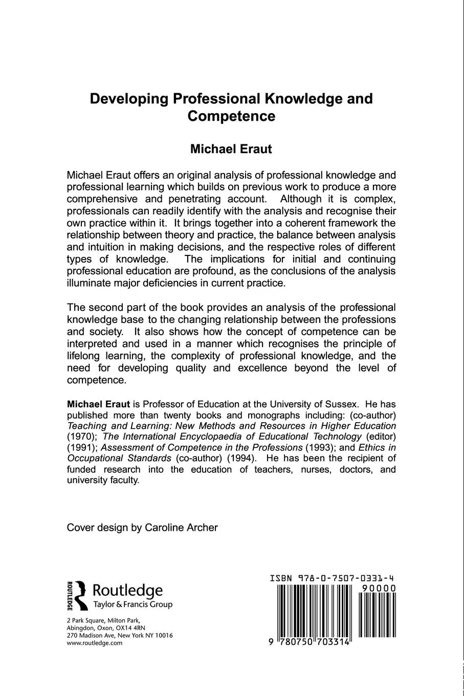 Rückseite: 9780750703314 | Developing Professional Knowledge And Competence | Michael Eraut
