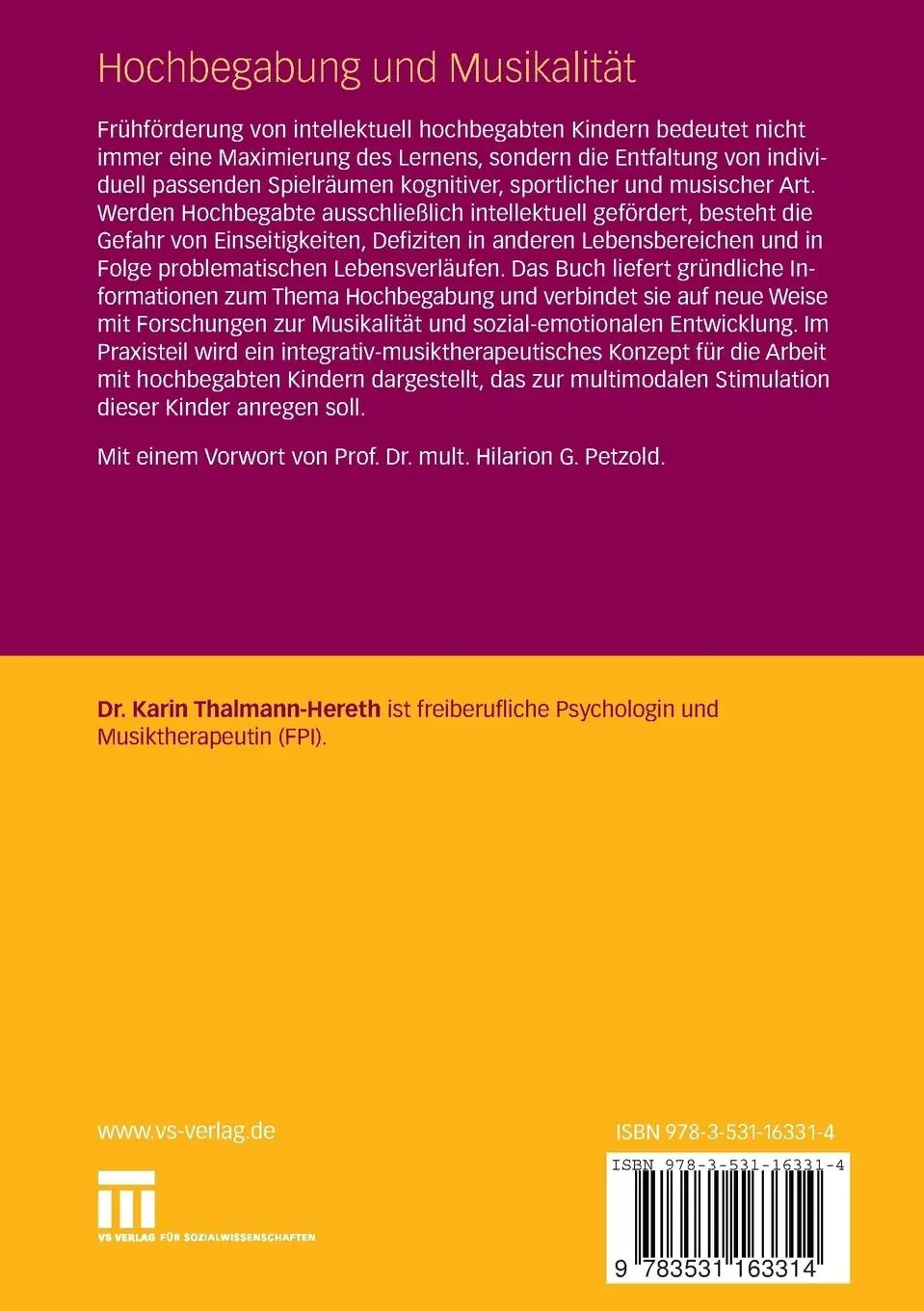 Rückseite: 9783531163314 | Hochbegabung und Musikalität | Karin Thalmann-Hereth | Taschenbuch