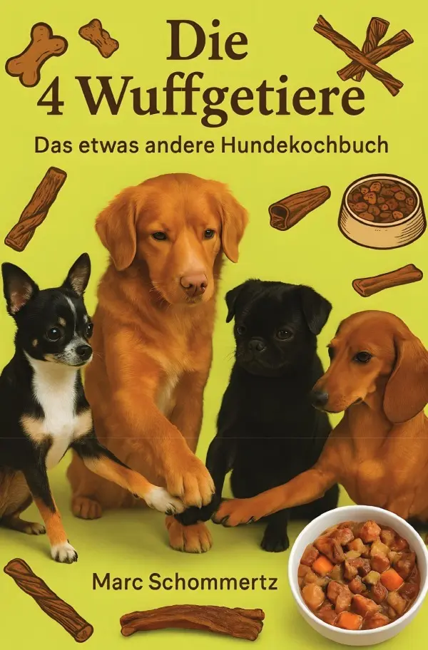 Cover: 9783819733314 | Die 4 Wuffgetiere - Das etwas andere Hundekochbuch | Marc Schommertz