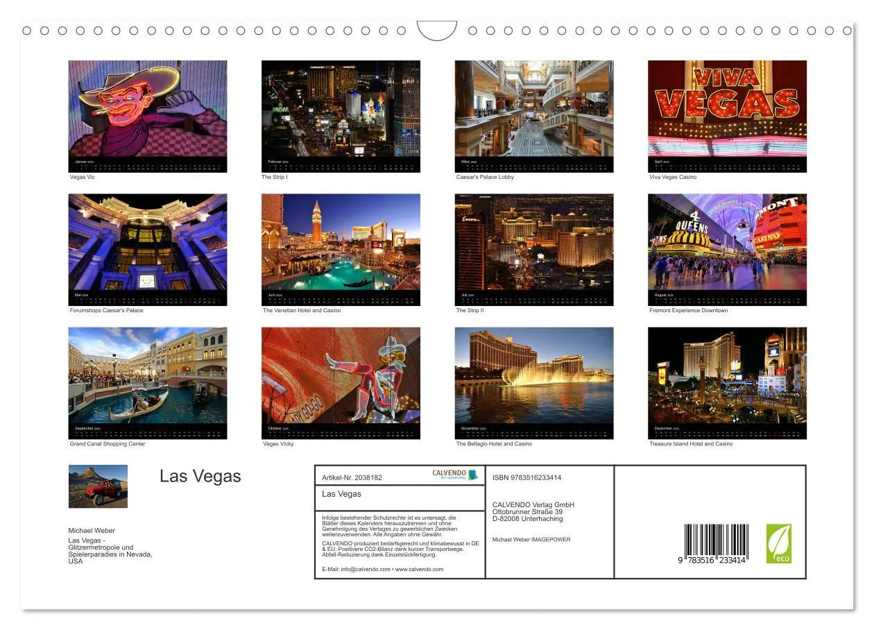 Bild: 9783516233414 | Las Vegas (Wandkalender 2026 DIN A3 quer), CALVENDO Monatskalender