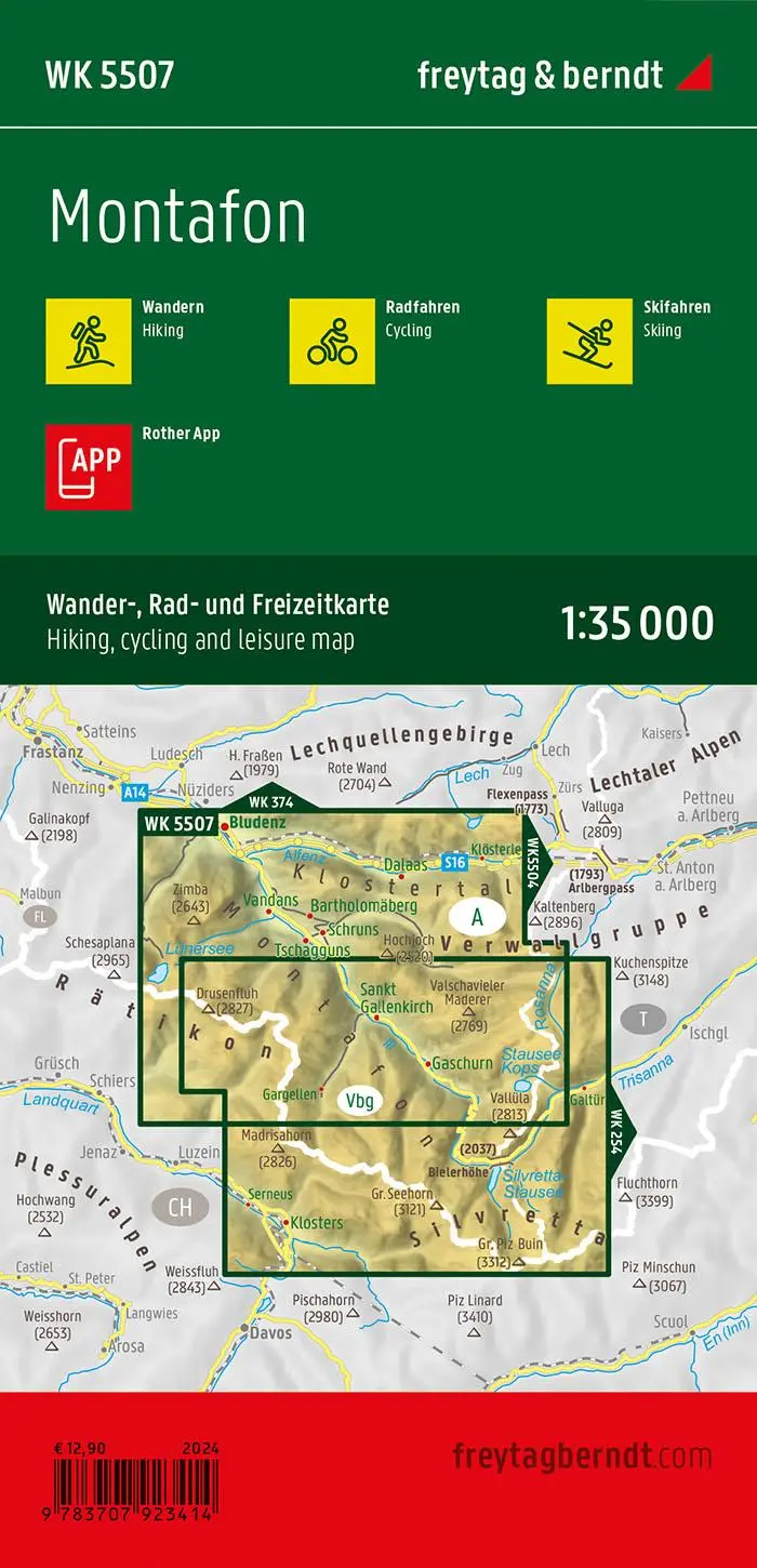 Rückseite: 9783707923414 | freytag &amp; berndt Wanderkarte WK 5507 Montafon 1:35.000 | Berndt | 2024