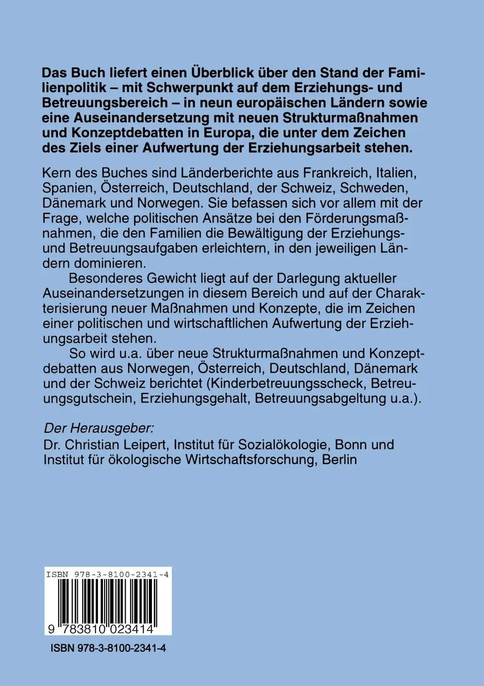 Rückseite: 9783810023414 | Aufwertung der Erziehungsarbeit | Christian Leipert | Taschenbuch