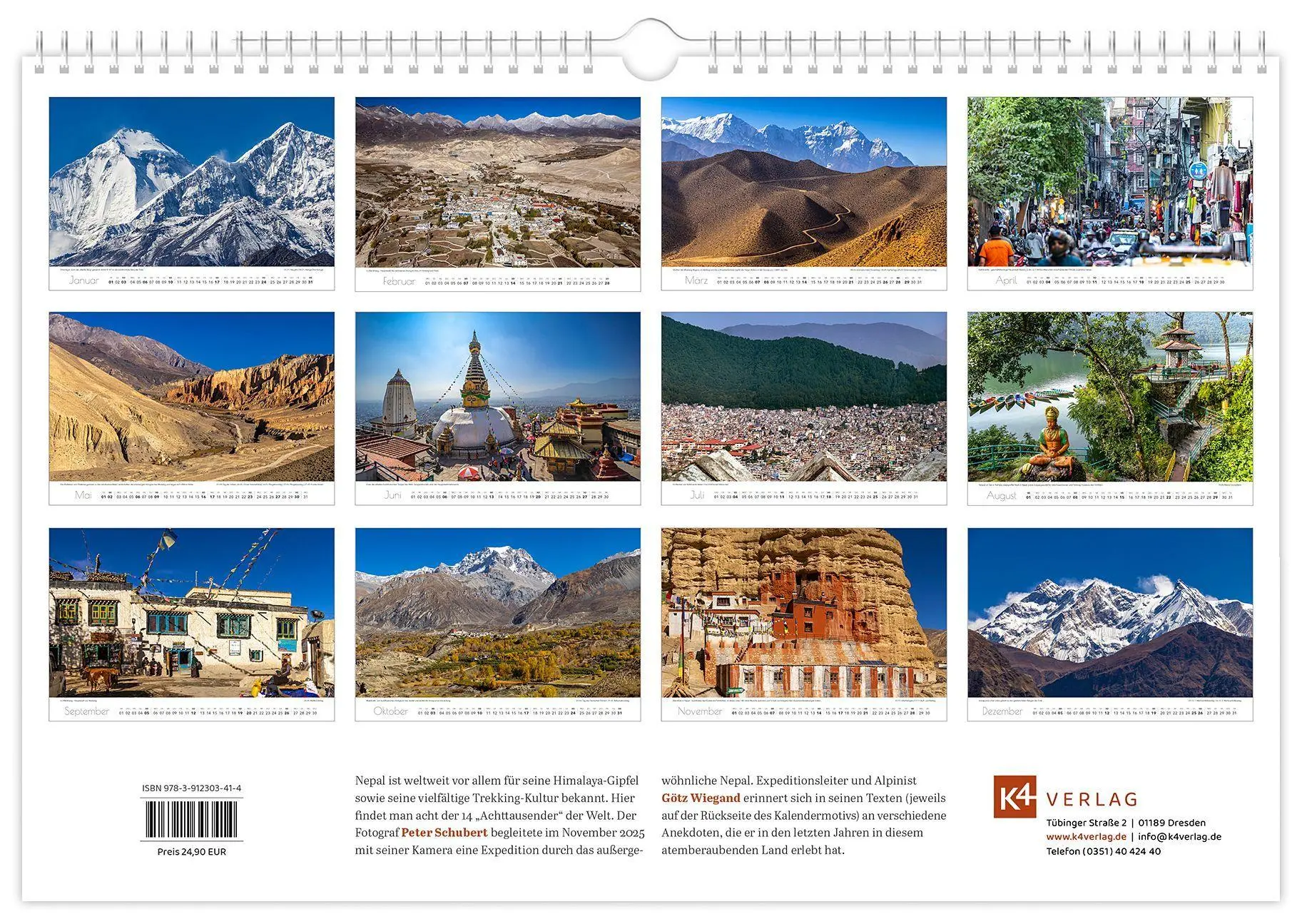 Bild: 9783912303414 | Kalender Reise durch Nepal 2027 | Peter Schubert (u. a.) | Kalender