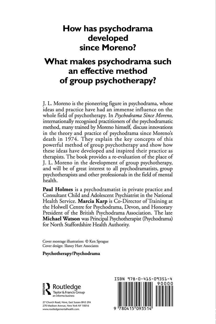 Rückseite: 9780415093514 | Psychodrama Since Moreno | Innovations in Theory and Practice | Buch