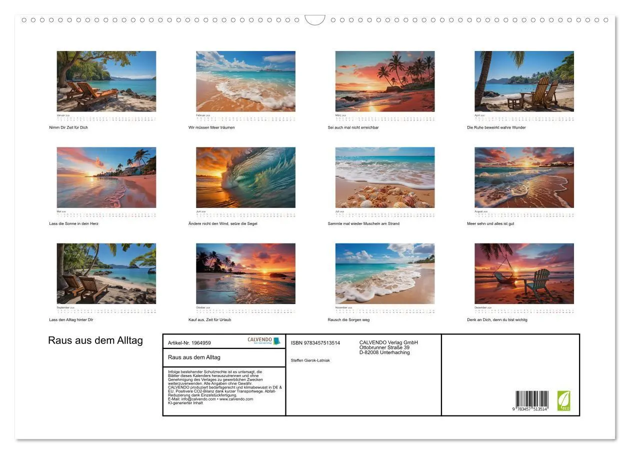 Bild: 9783457513514 | Raus aus dem Alltag (Wandkalender 2026 DIN A2 quer), CALVENDO...