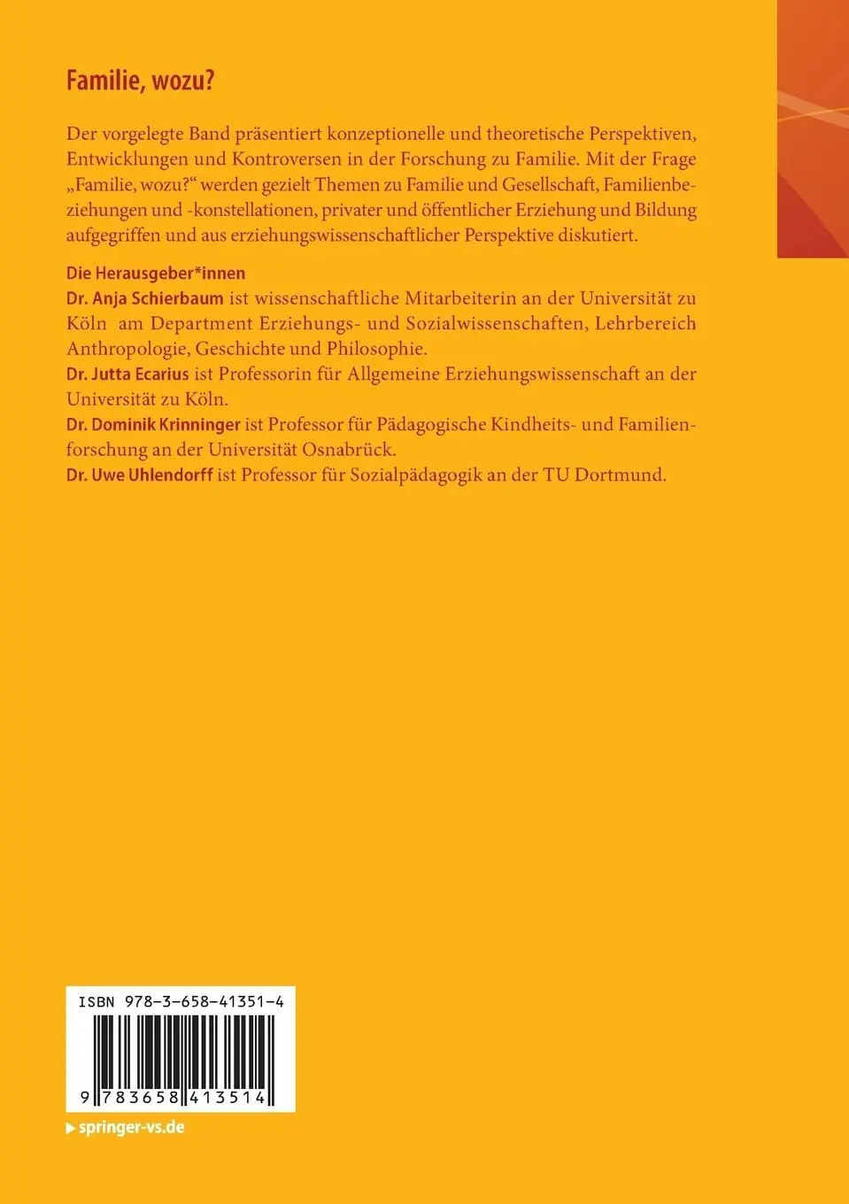 Rückseite: 9783658413514 | Familie, wozu? | Anja Schierbaum (u. a.) | Taschenbuch | vi | Deutsch