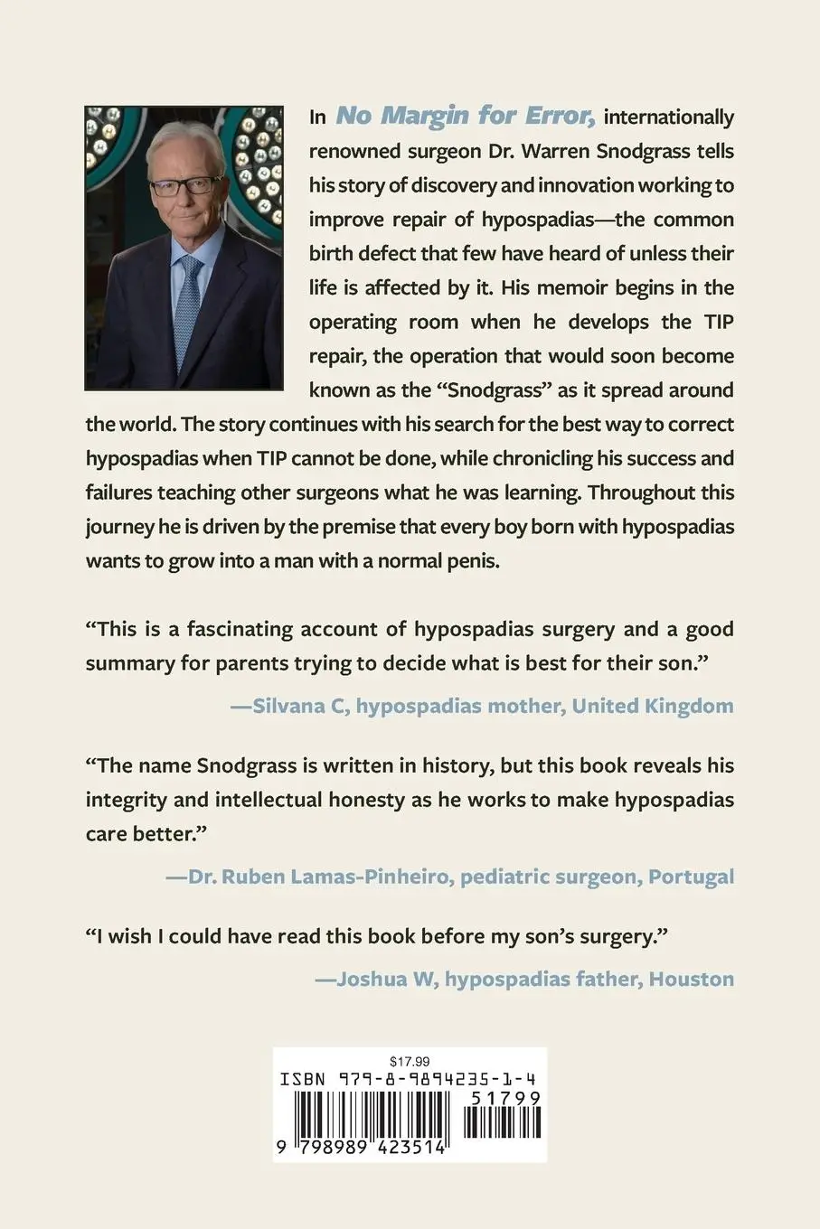 Rückseite: 9798989423514 | No Margin for Error | A Surgeon's Struggle Repairing Hypospadias