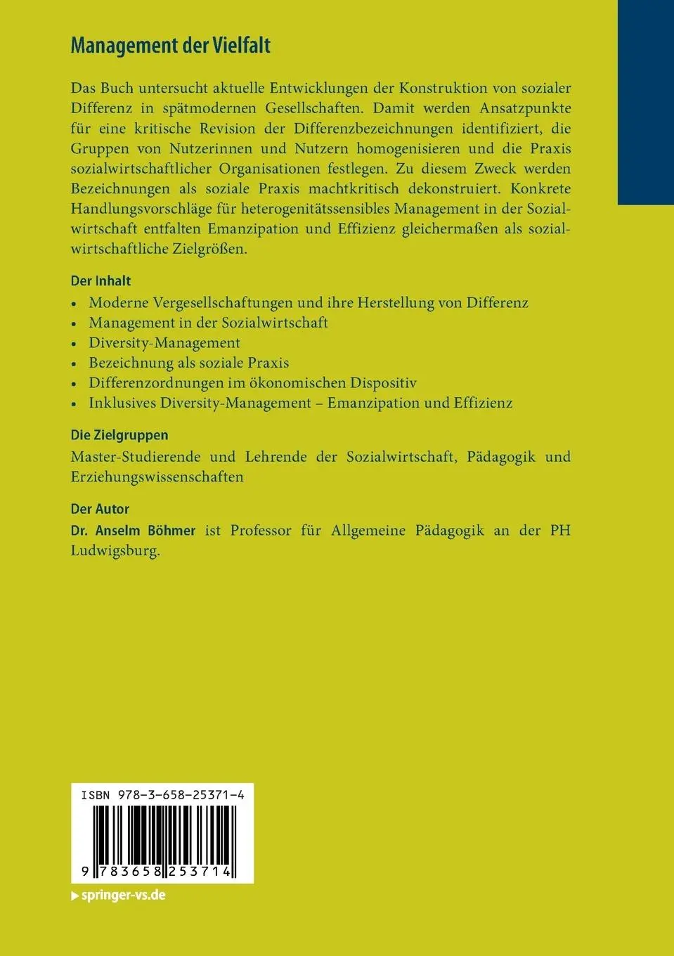 Rückseite: 9783658253714 | Management der Vielfalt | Anselm Böhmer | Taschenbuch | xiv | Deutsch