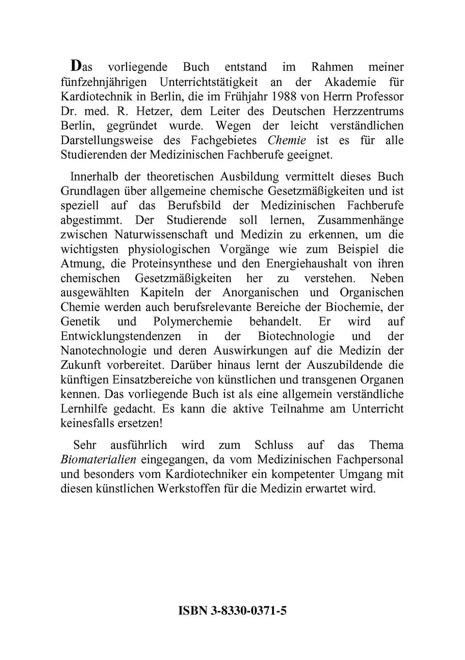 Rückseite: 9783833003714 | Grundlagen der Chemie | für Studierende der Medizinischen Fachberufe