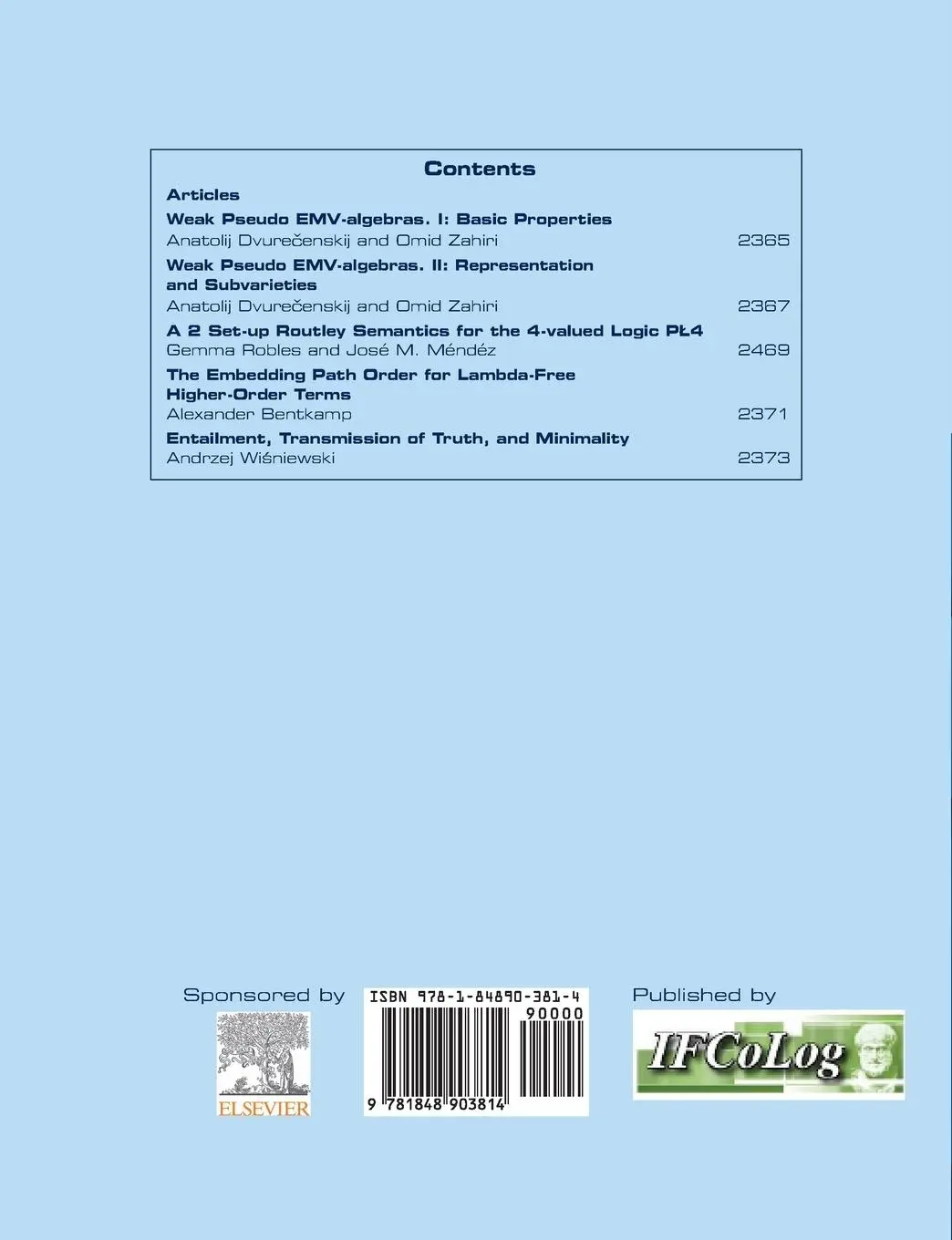 Rückseite: 9781848903814 | Journal of Applied Logics - IfCoLog Journal of Logics and their...