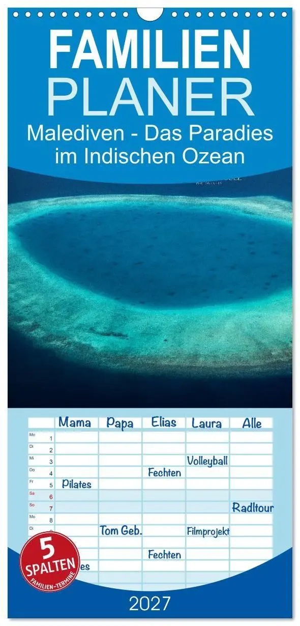 Cover: 9783594333914 | Familienplaner 2027 - Malediven - Das Paradies im Indischen Ozean...