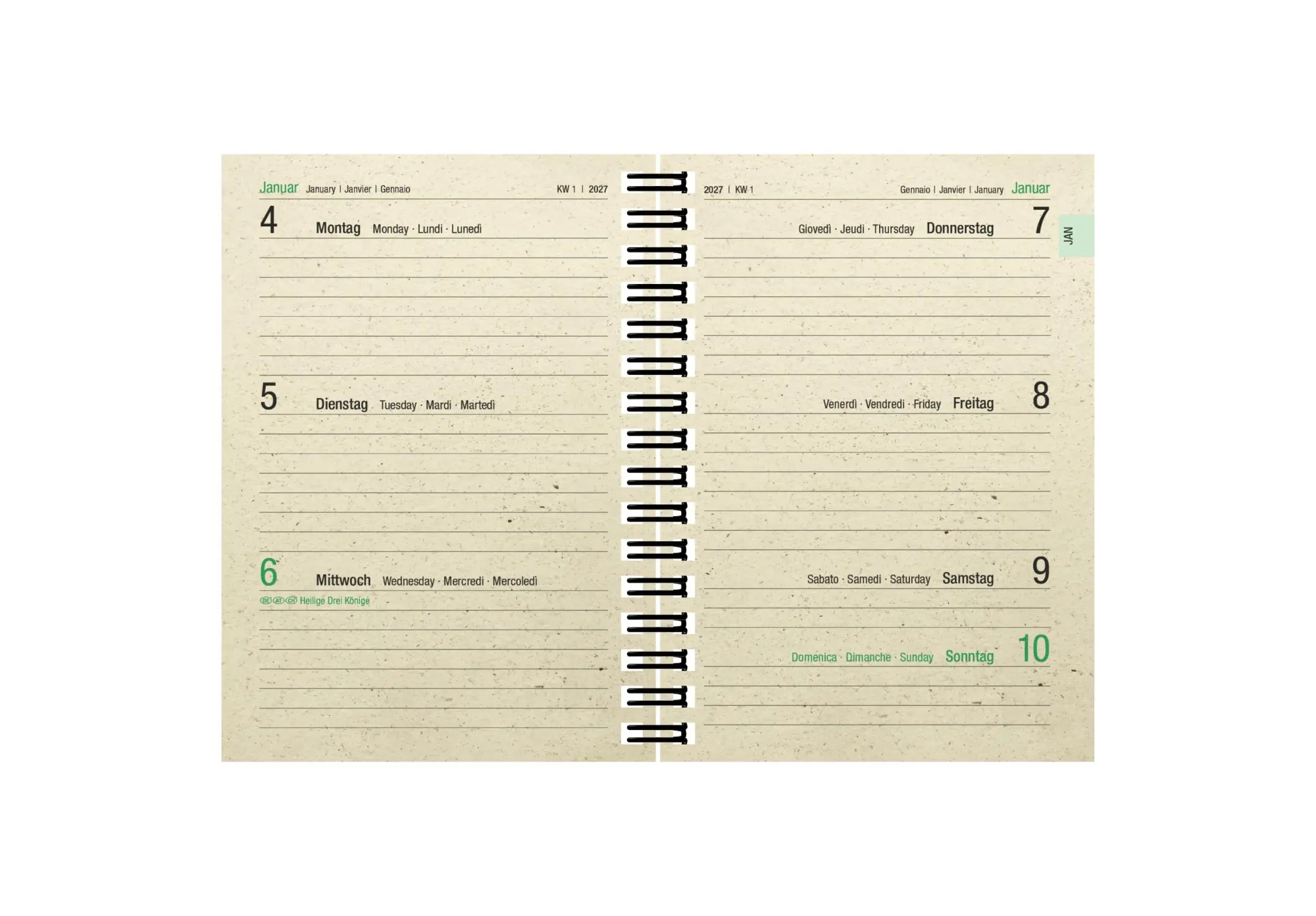 Bild: 4069095014114 | Taschenkalender 1W/2S Graspapier 2027 | Neumann Verlage GmbH &amp; Co KG
