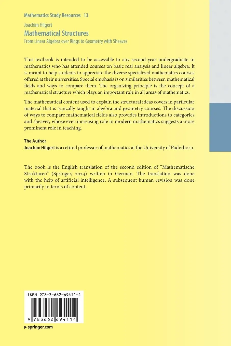Rückseite: 9783662694114 | Mathematical Structures | Joachim Hilgert | Taschenbuch | x | Englisch Rückseite: 9783662694114 | Mathematical Structures | Joachim Hilgert | Taschenbuch | x | Englisch