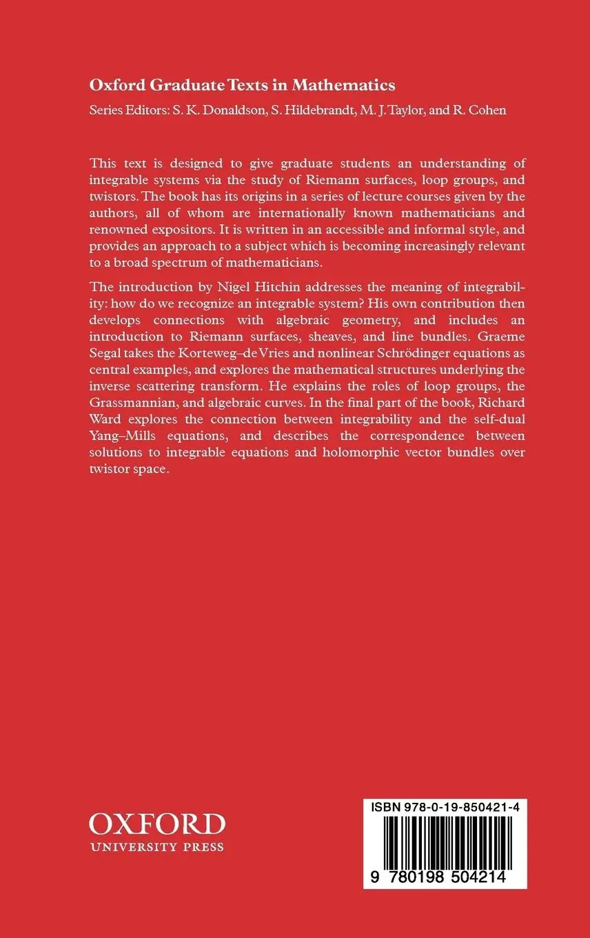 Rückseite: 9780198504214 | Integrable Systems | Twistors, Loop Groups, and Riemann Surfaces