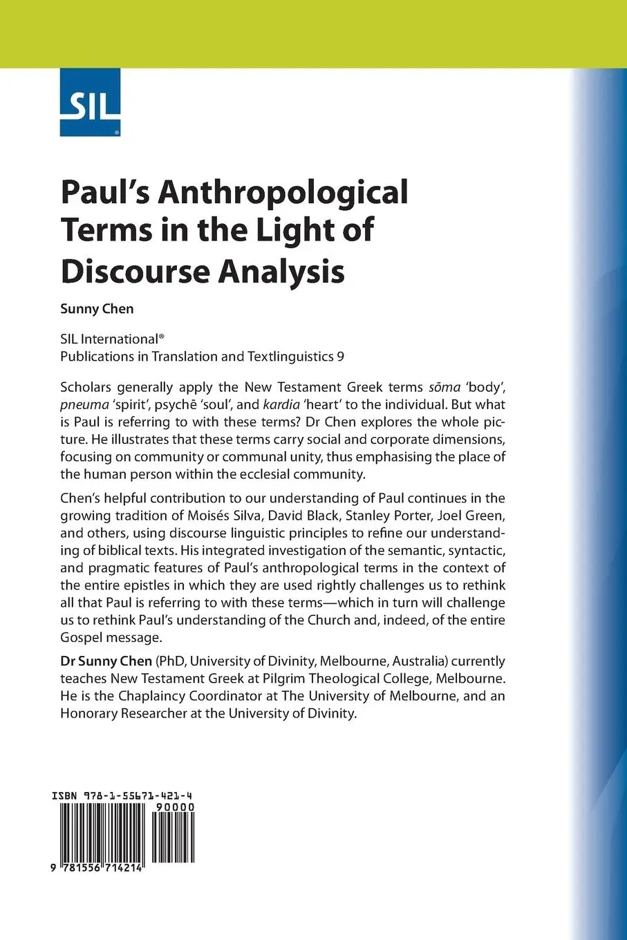 Rückseite: 9781556714214 | Paul's Anthropological Terms in the Light of Discourse Analysis | Chen