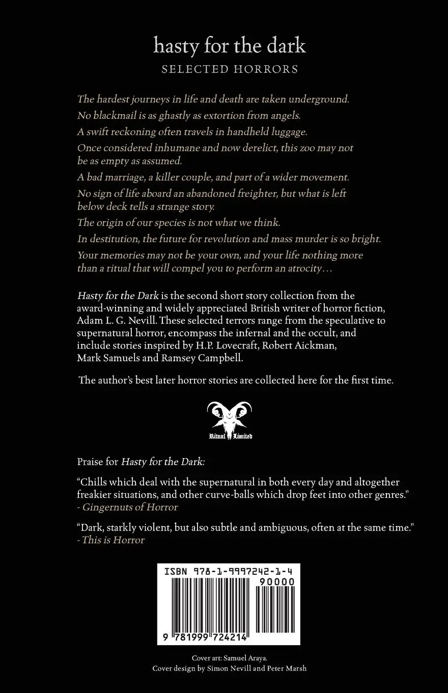 Rückseite: 9781999724214 | Hasty for the Dark | Selected Horrors | Adam Nevill | Taschenbuch