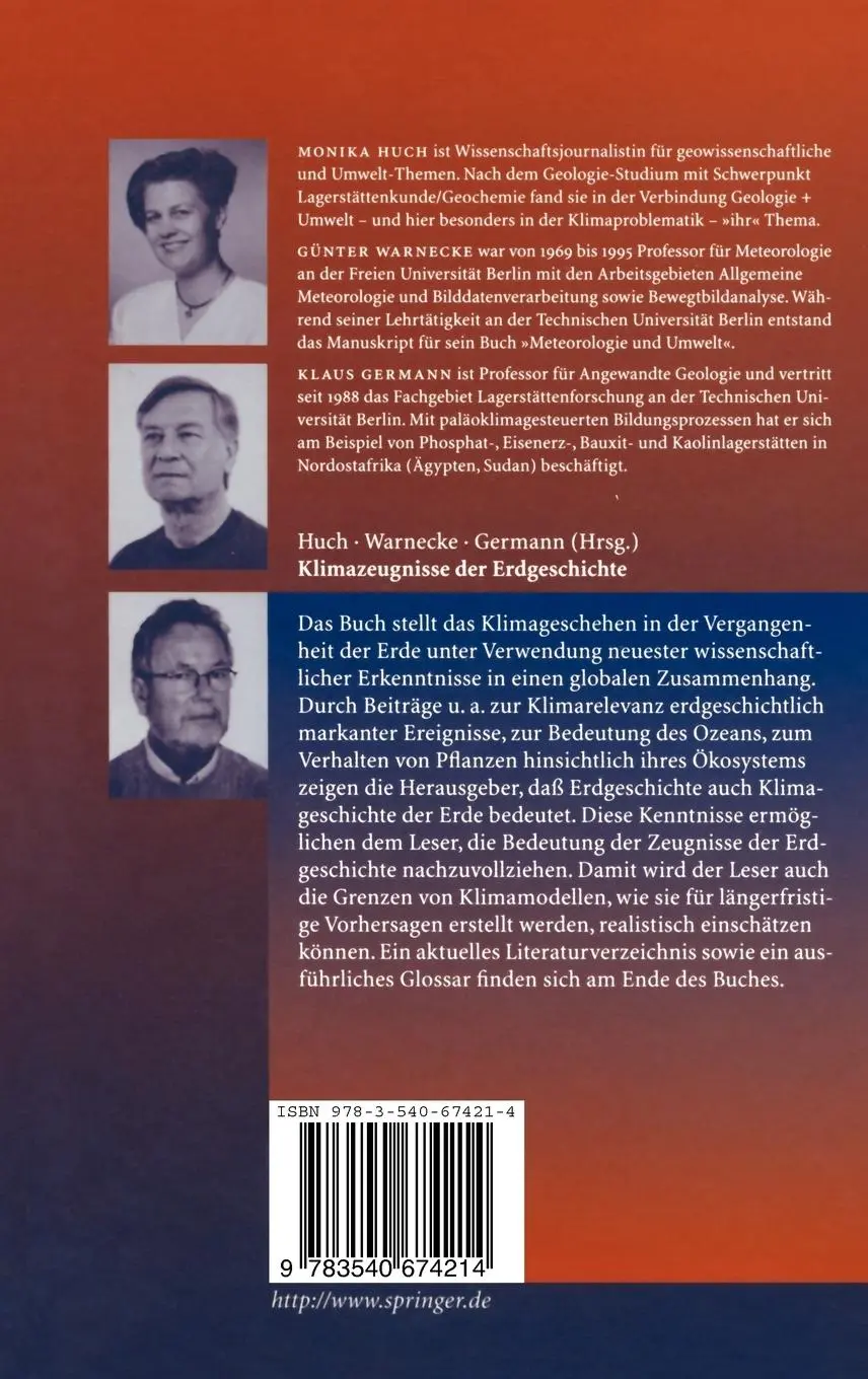 Rückseite: 9783540674214 | Klimazeugnisse der Erdgeschichte | Perspektiven für die Zukunft | Buch