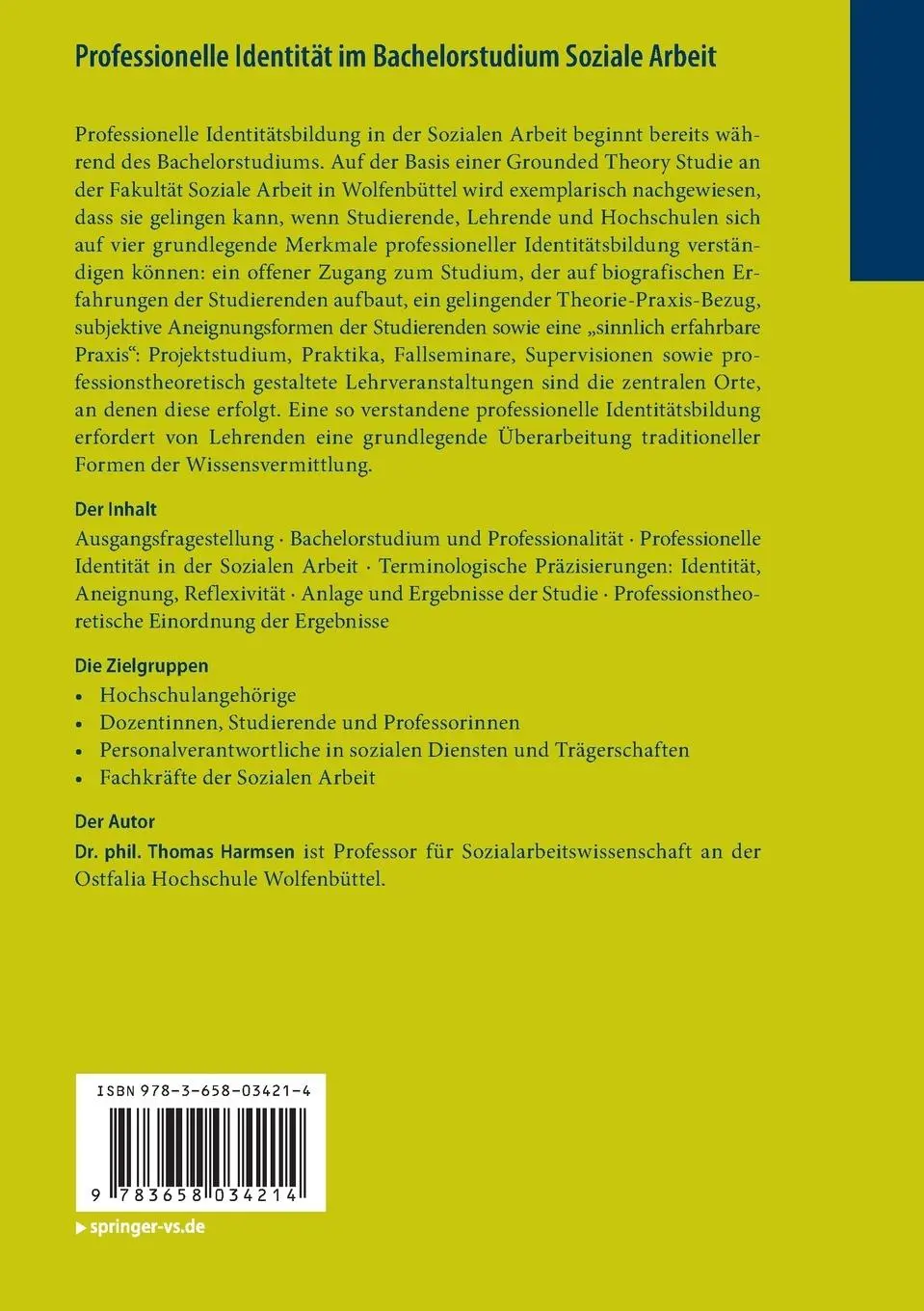 Rückseite: 9783658034214 | Professionelle Identität im Bachelorstudium Soziale Arbeit | Harmsen