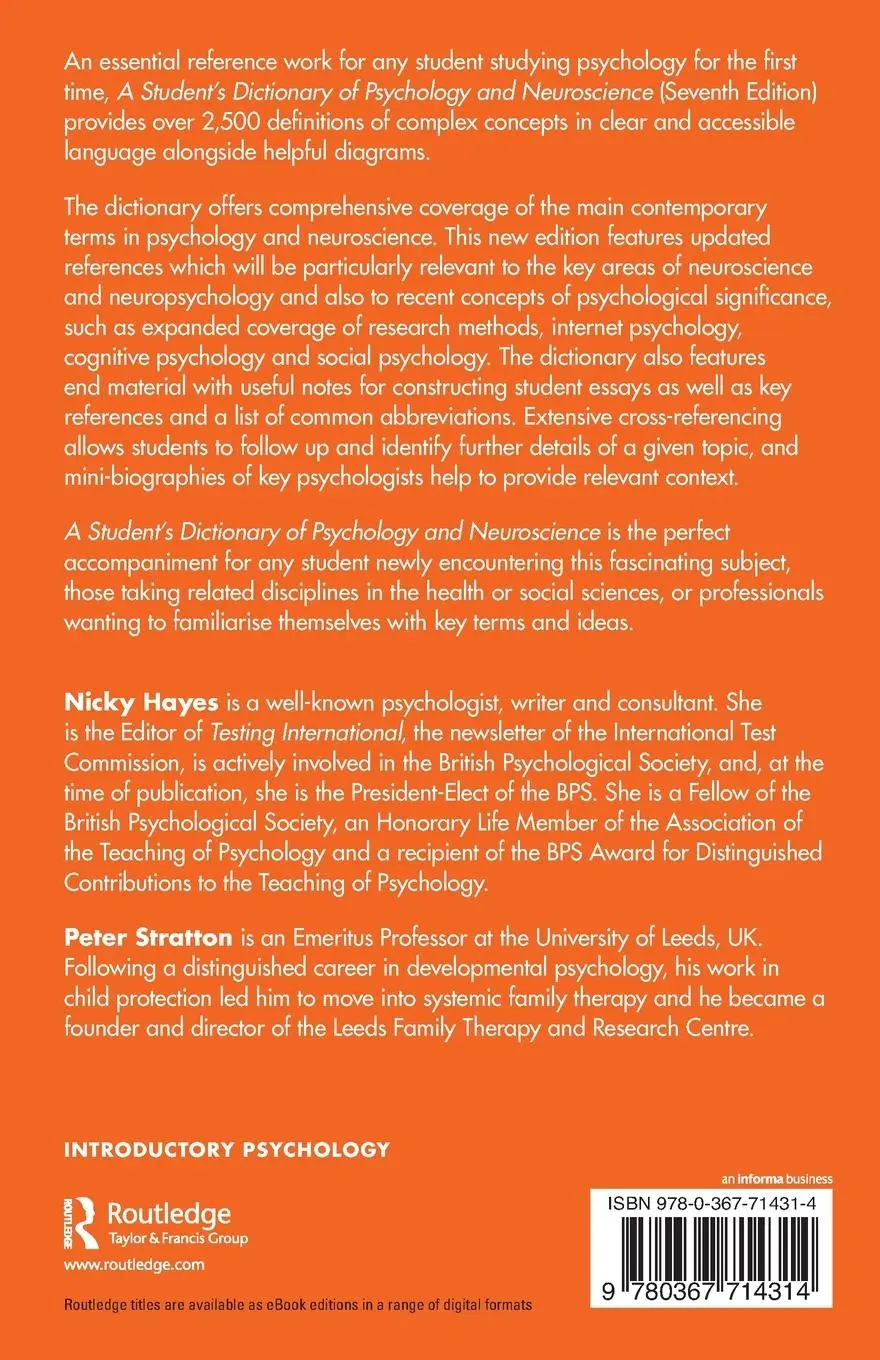 Rückseite: 9780367714314 | A Student's Dictionary of Psychology and Neuroscience | Hayes (u. a.)