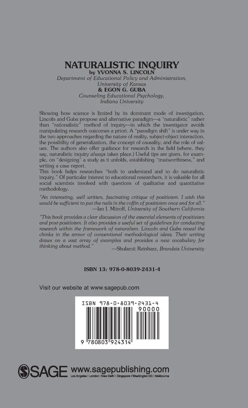 Rückseite: 9780803924314 | Naturalistic Inquiry | Yvonna S. Lincoln (u. a.) | Buch | Englisch