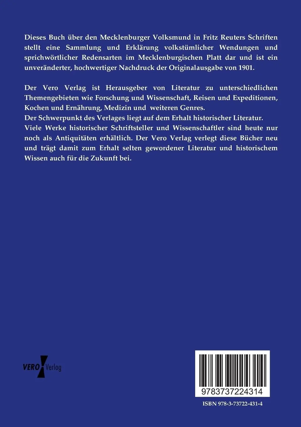Rückseite: 9783737224314 | Der Mecklenburger Volksmund in Fritz Reuters Schriften | Müller | Buch