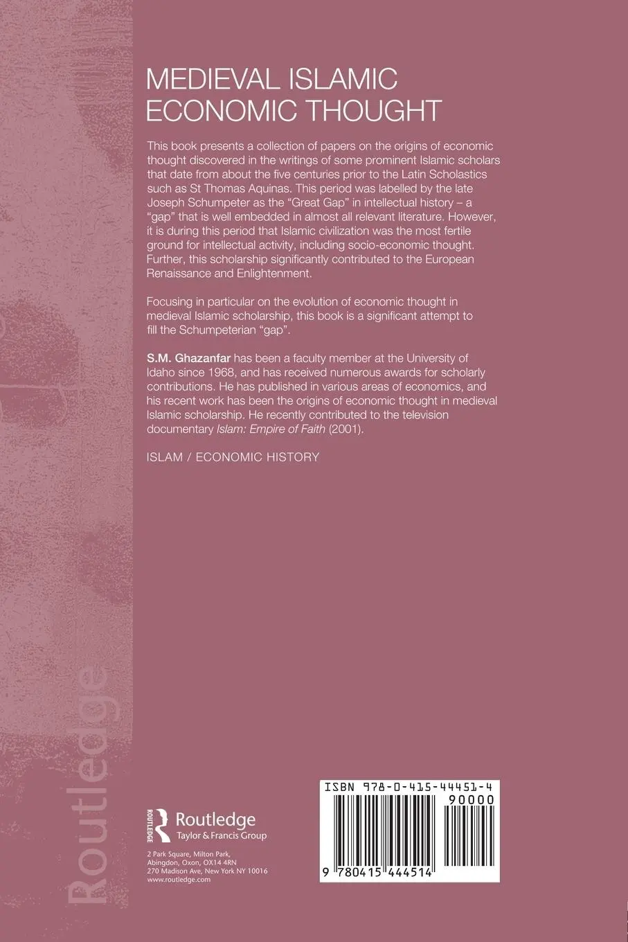 Rückseite: 9780415444514 | Medieval Islamic Economic Thought | S. M. Ghazanfar | Taschenbuch