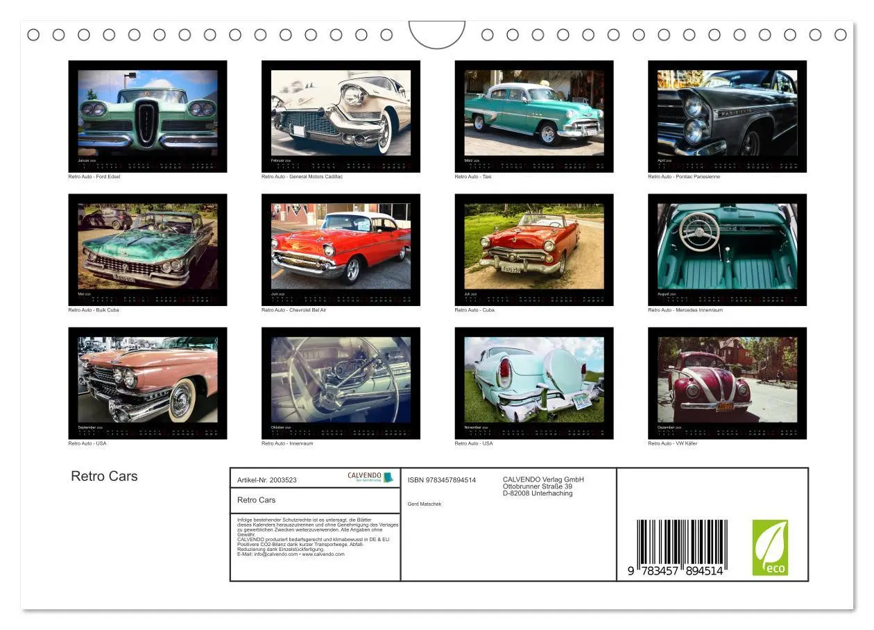 Bild: 9783457894514 | Retro Cars (Wandkalender 2026 DIN A4 quer), CALVENDO Monatskalender