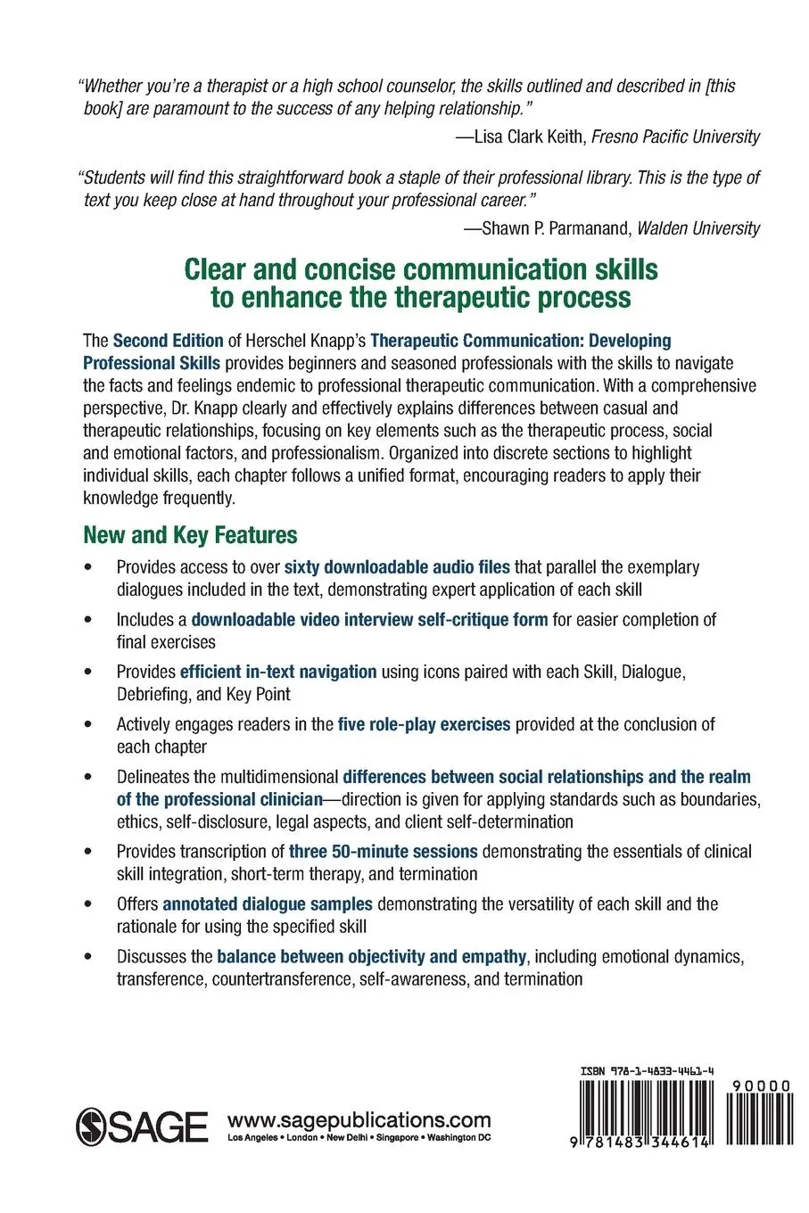 Rückseite: 9781483344614 | Therapeutic Communication | Developing Professional Skills | Knapp