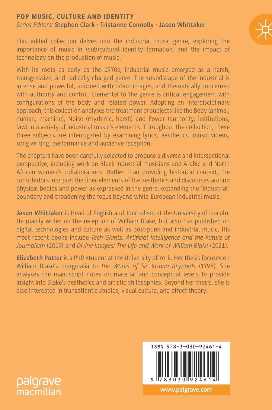 Rückseite: 9783030924614 | Bodies, Noise and Power in Industrial Music | Elizabeth Potter (u. a.)