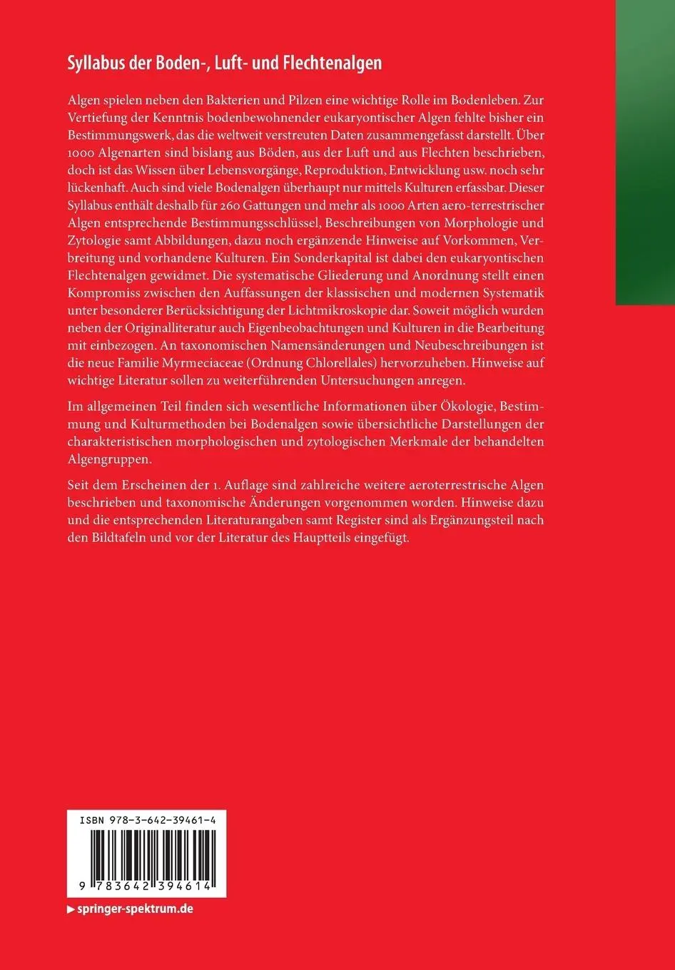 Rückseite: 9783642394614 | Syllabus der Boden-, Luft- und Flechtenalgen | Hanu¿ Ettl (u. a.)