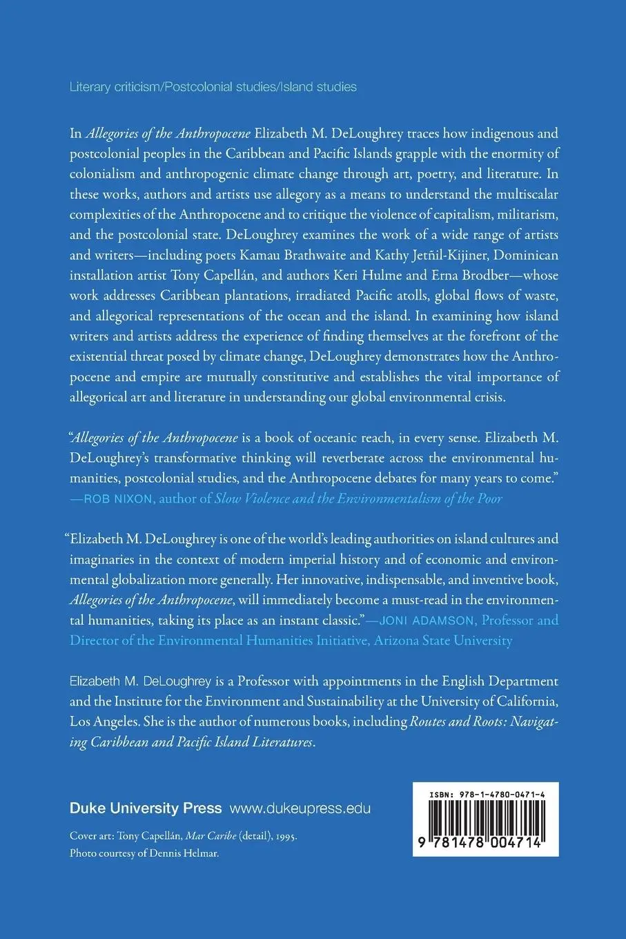 Rückseite: 9781478004714 | Allegories of the Anthropocene | Elizabeth M. Deloughrey | Taschenbuch