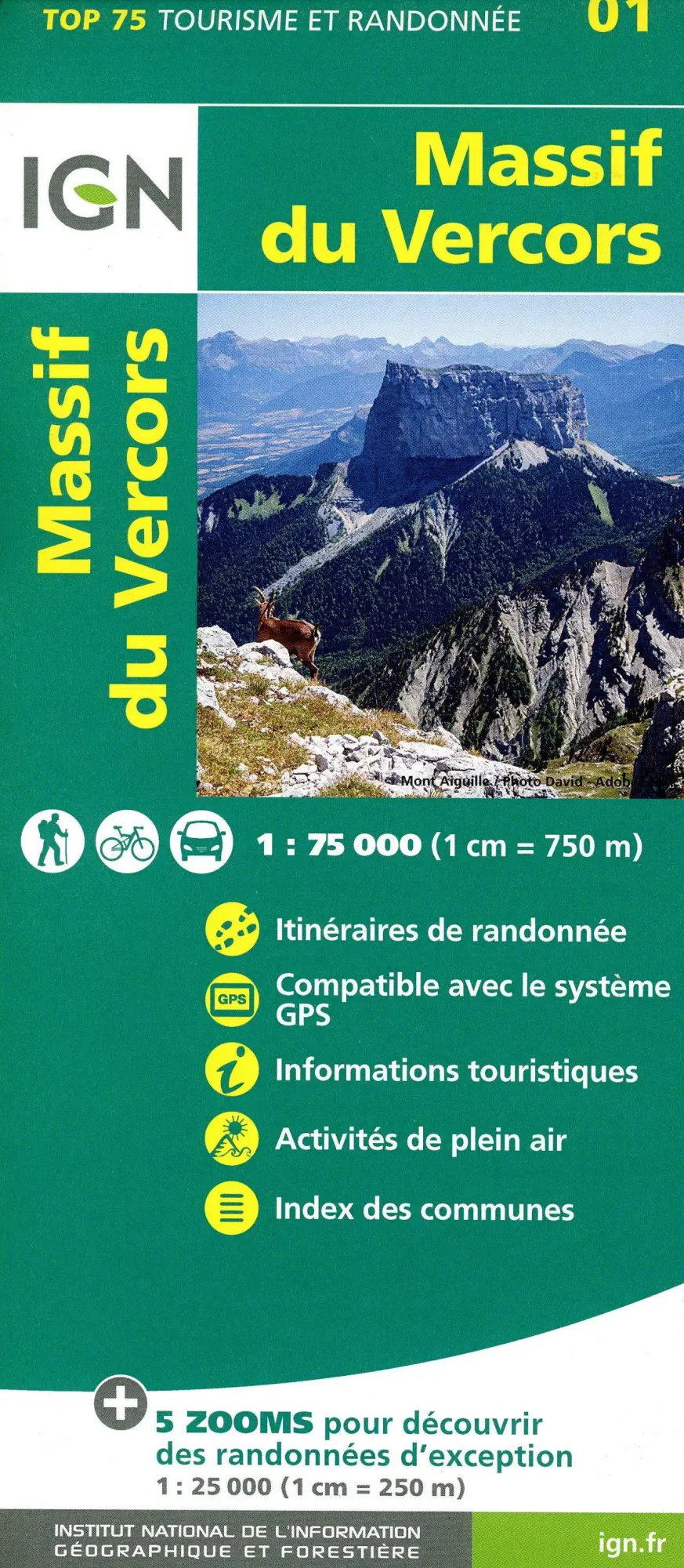 Cover: 9782758554714 | IGN 75 000 Touristische Wanderkarte 01 Massif du Vercors | 1:75000