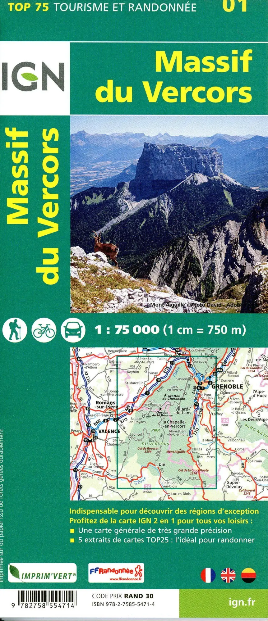 Bild: 9782758554714 | IGN 75 000 Touristische Wanderkarte 01 Massif du Vercors | 1:75000