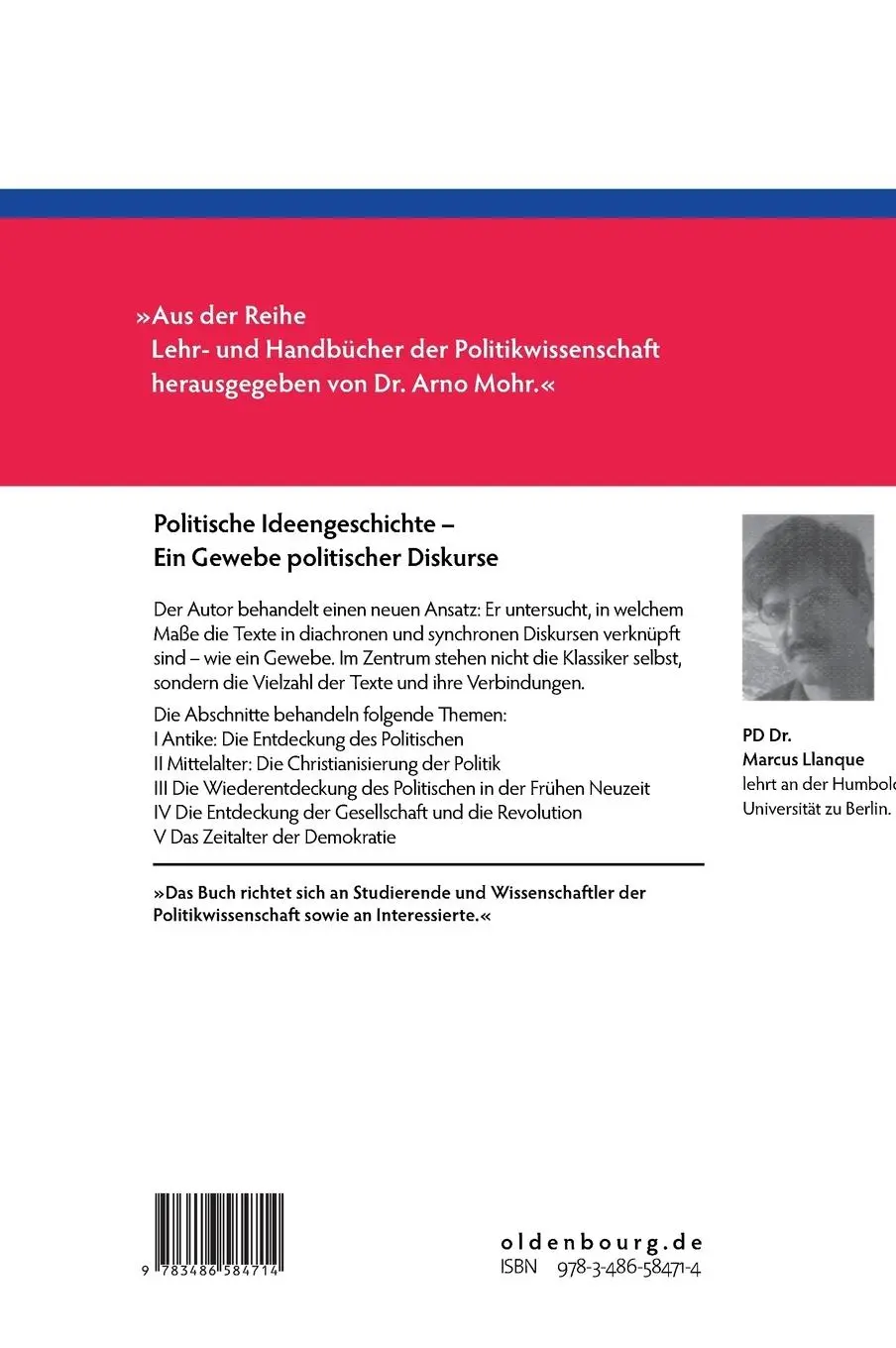 Rückseite: 9783486584714 | Politische Ideengeschichte - Ein Gewebe politischer Diskurse | Llanque