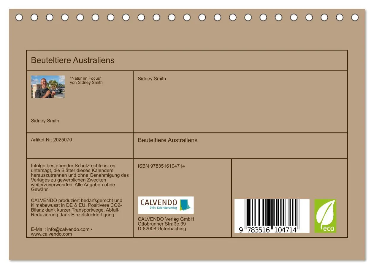 Bild: 9783516104714 | Beuteltiere Australiens (Tischkalender 2026 DIN A5 quer), CALVENDO...