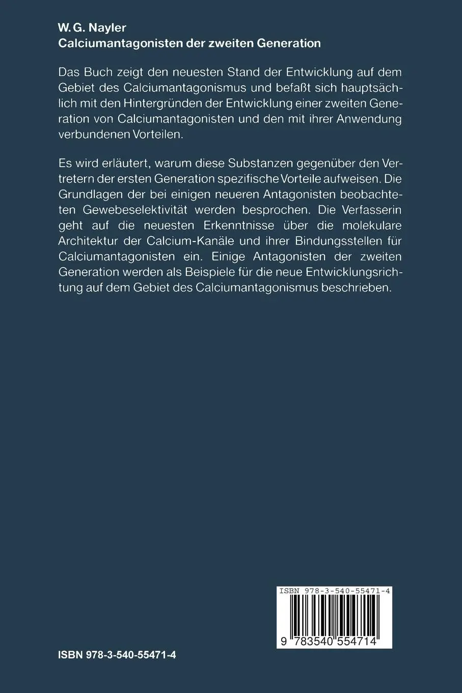 Rückseite: 9783540554714 | Calciumantagonisten der zweiten Generation | Winifred G. Nayler | Buch